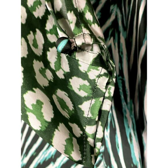 Rococo Sand Animal Print Satin Irene Gown Puff Sleeve Sheath Dress Large - Picture 9 of 11